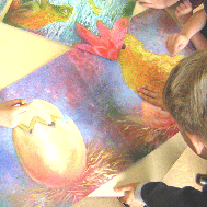Children painting the 2 way pictures